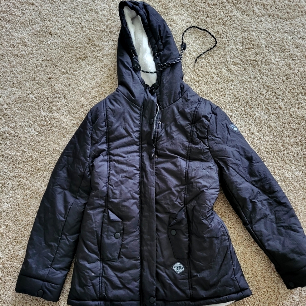 Black coat with faux white fur inside